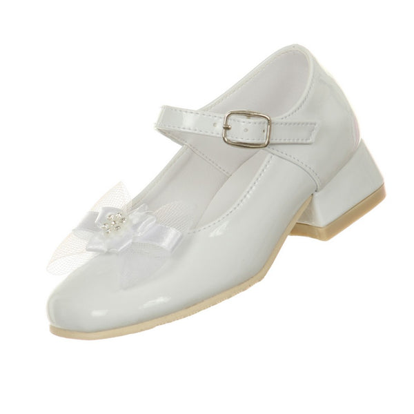 Rain Kids Big Girls White Patent Bow Glittery Stud Dress Shoes 11-5 Kids - SophiasStyle.com